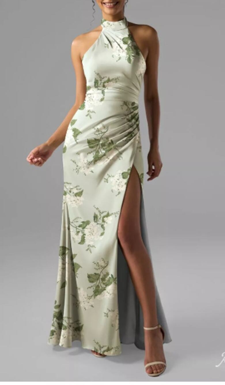 AW BRIDAL 8 M sage garden party Aiden satin cocktail party maxi dress NEW B51